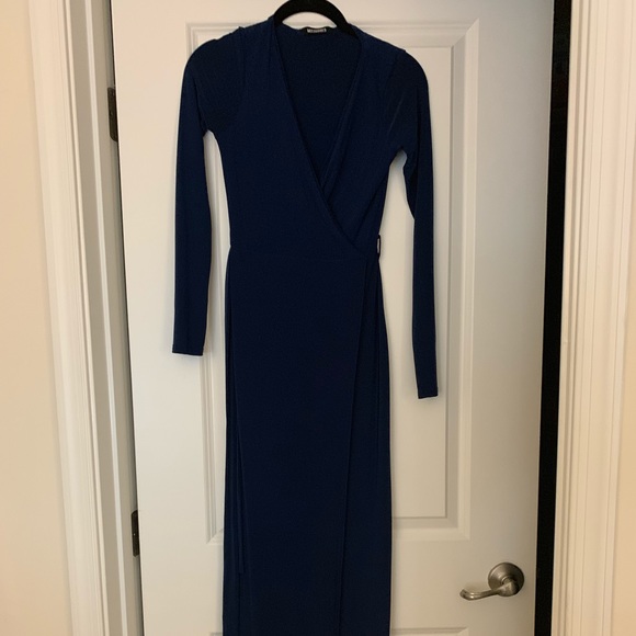 Missguided Wrap front navy blue long dress size 4 - Picture 4 of 5